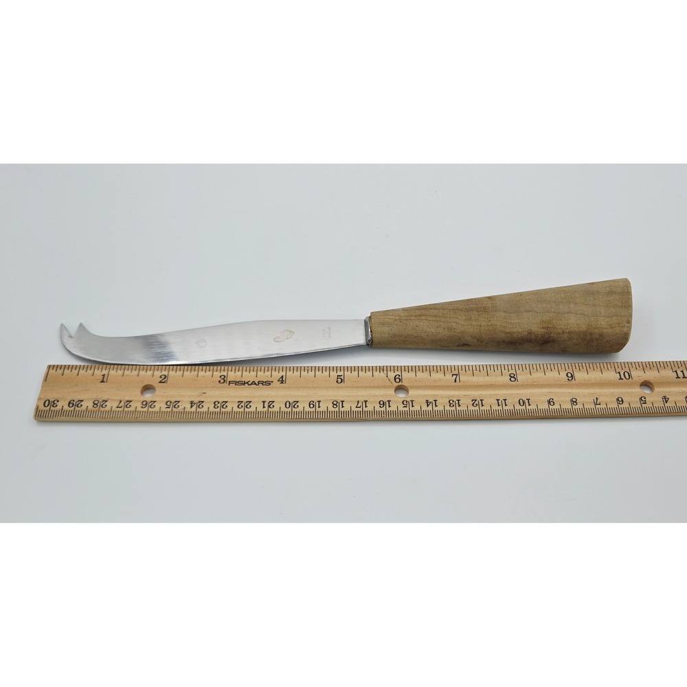 Vintage Inoxidable Cheese Knife Wooden Handle Curved Fork Tip Stainless Steel - Picture 4 of 4